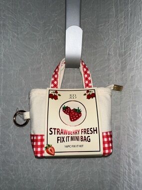 JLB Strawberry Fresh Fix It Mini Bag canvas tote red gingham beauty essentials
